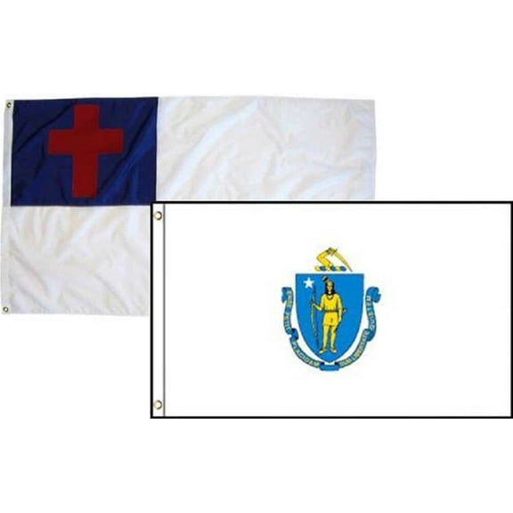 2x3 Christian Christ & State Massachusetts 2 Pack Flag Wholesale Combo 2'x3'