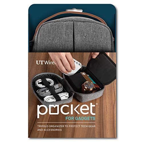 Pocket for Gadgets - Trifold Travel Case Organizer Pouch Padded for Electronics Accessories, Cables, Tech Gear in Grey