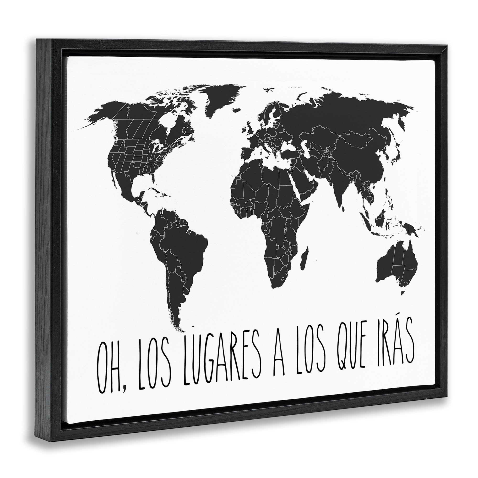 Stupell Industries Los Lugares a Los Que Iras Inspirational Quotes & Sayings Painting Black Floater Framed Art Print Wall Art, 21 x 17