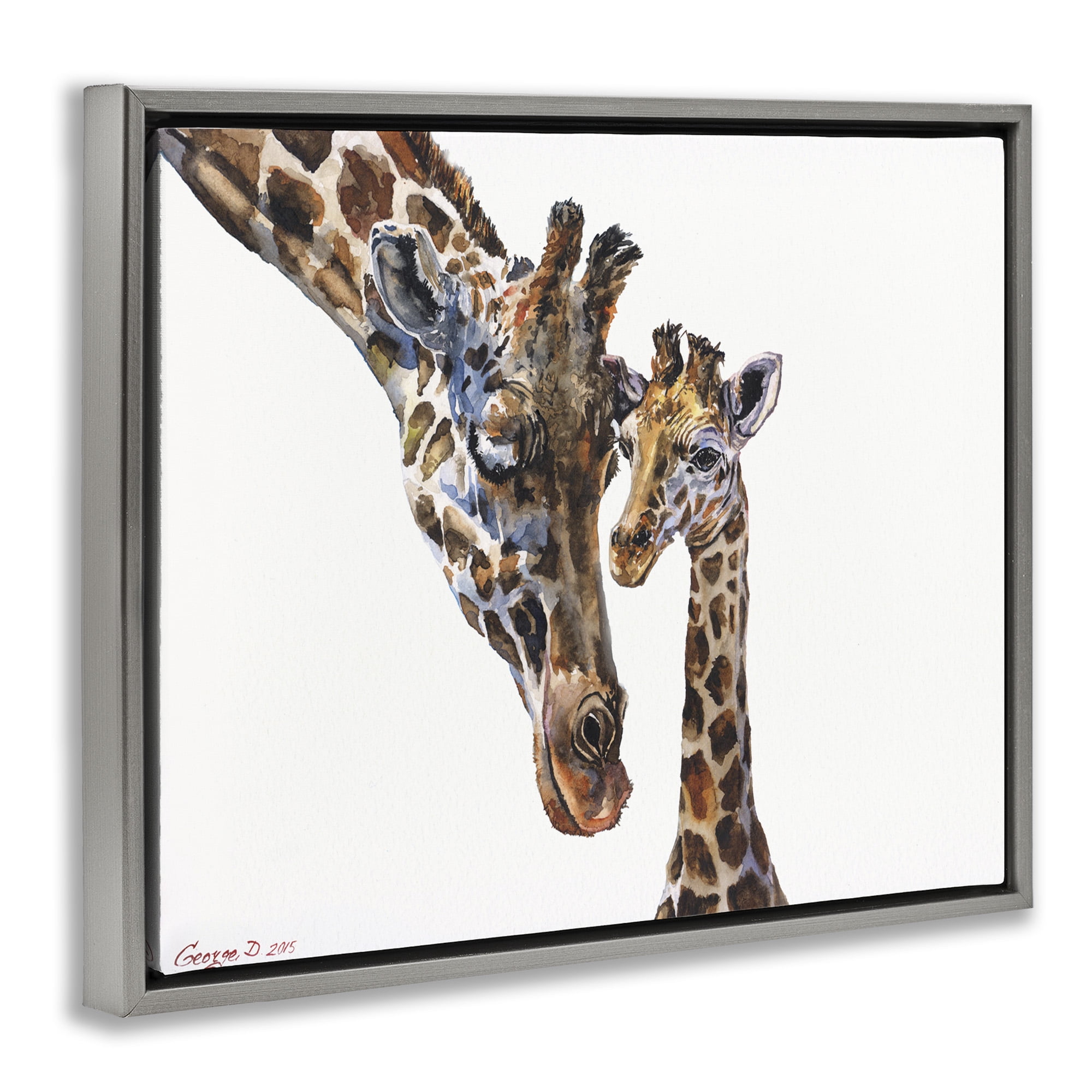 Stupell Industries Baby Giraffe Animal Watercolor Animals & Insects Painting Gray Floater Framed Canvas Art Print Wall Art, 31 x 25