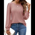 thumbnail image 3 of Blusas de Larga con Ojales para Mujer, -Otoño 2025, Cuello Redondo, Blusas Informales Holgadas, Conjuntos de Moda. Rosa XL, 3 of 10