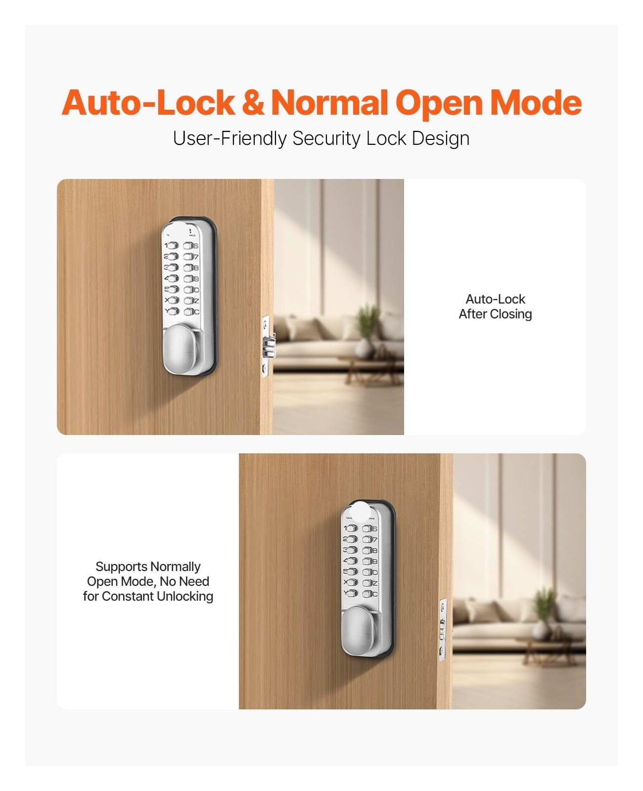 Keyless Entry Door Lock Mechanical Door Lock Mechanical Keypad Door Knob Single-Side Keyless Lock ,Keyless Entry Deadbolt