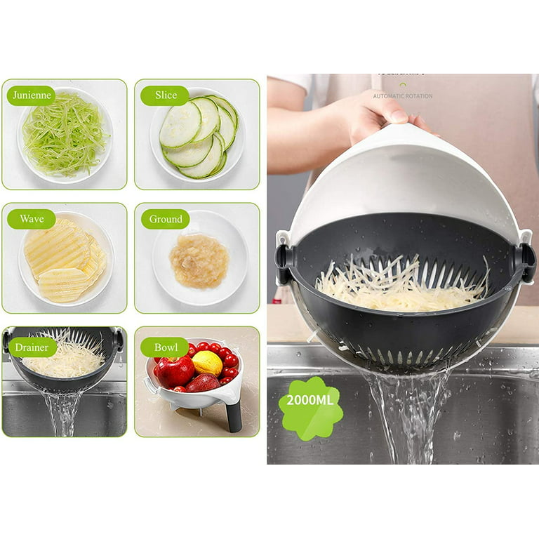 Multi Manual Slicer Rotate Vegetable Cutter With Drain Basket  Multi-function Kitchen Veggie Shredder Grater Slicer Free Peeler