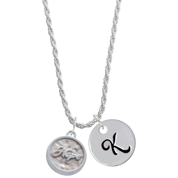 Delight Jewelry Silvertone Hope - Round Seal Silvertone Script Initial Disc - K - Charm Necklace, 20"+3"