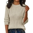 thumbnail image 2 of Women's Ribbed Stripe Knit Sweater, Crew Neck Short Sleeve Pullover Top with Textured Pattern, ​​2025 Spring and Summer​​ Fashion Casual Blouse, Soft Comfortable Base Layer for Daily Wear Beige L, 2 of 4