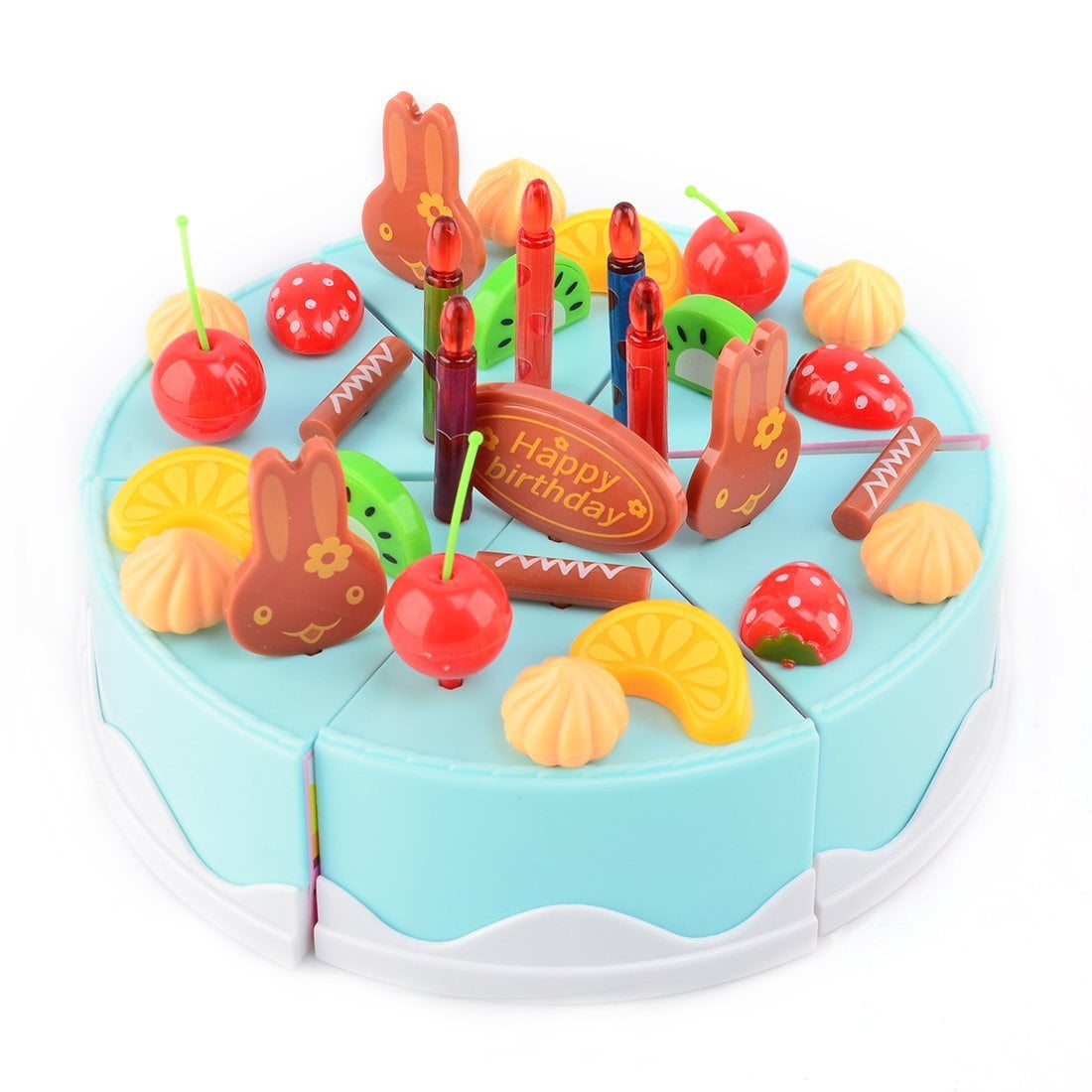 38Pcs Kids Blue Pretend Role Play Fashion Toy Birthday Cake Food Cutting Set Y2S 