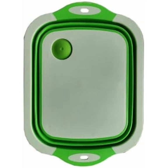 Collapsible BBQ Prep Tub with Cutting Board & Knife – 3-in-1 Portable Food Prep Solution for BBQs, Camping, and Outdoor Cooking(GREEN)