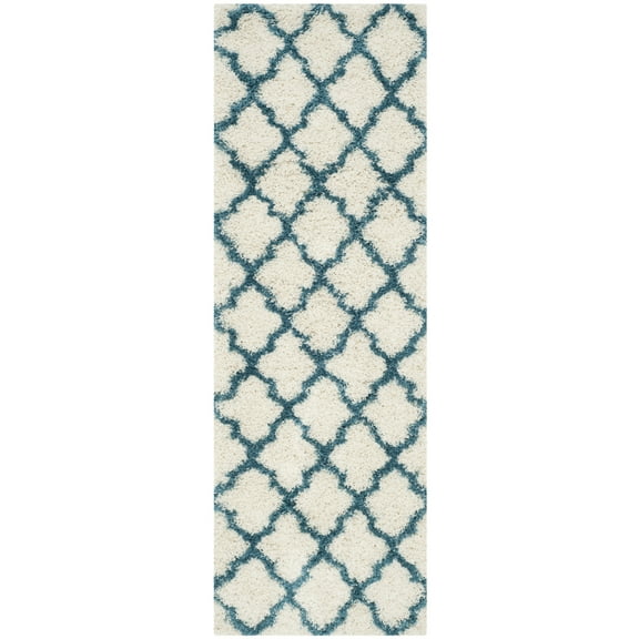 SAFAVIEH Yadira Geometric Quatrefoil Kids Shag Runner Rug, Ivory/Blue, 2'3" x 9'