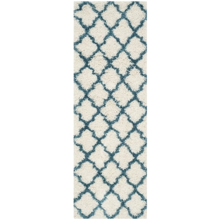 SAFAVIEH Yadira Geometric Quatrefoil Kids Shag Runner Rug Ivory/Blue 2 3 x 7