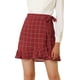 thumbnail image 1 of Falda cruzada corta con volantes y cuadrícula de cintura con lazo a cuadros para mujer rojo M, 1 of 6