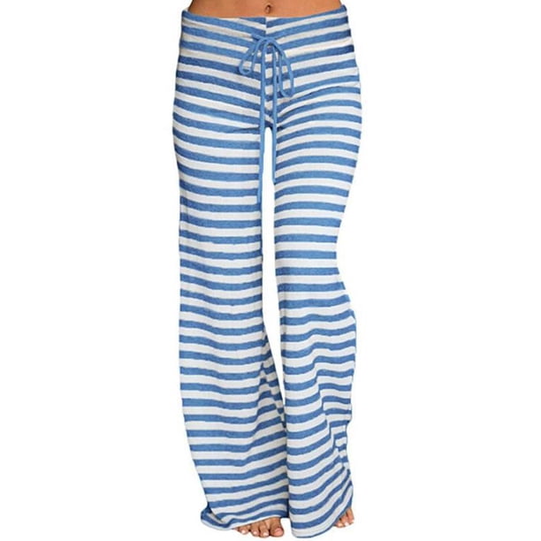 Sonducket Pantalones de yoga de pierna ancha con cordón de cintura elástica estampado a rayas para mujer Prendas para la parte inferior del cuerpo Azul L Sonducket AP001985-13