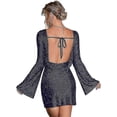 thumbnail image 4 of Minivestido de mujer con espalda descubierta, mangas con volantes y detalles de malla brillante, elegante y glamuroso., 4 of 4