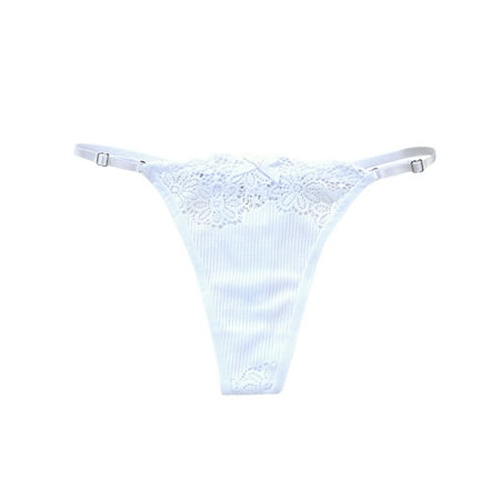 

BIZIZA Women Thongs Panties Seamless Lace Breathable T Back Sexy White One Size