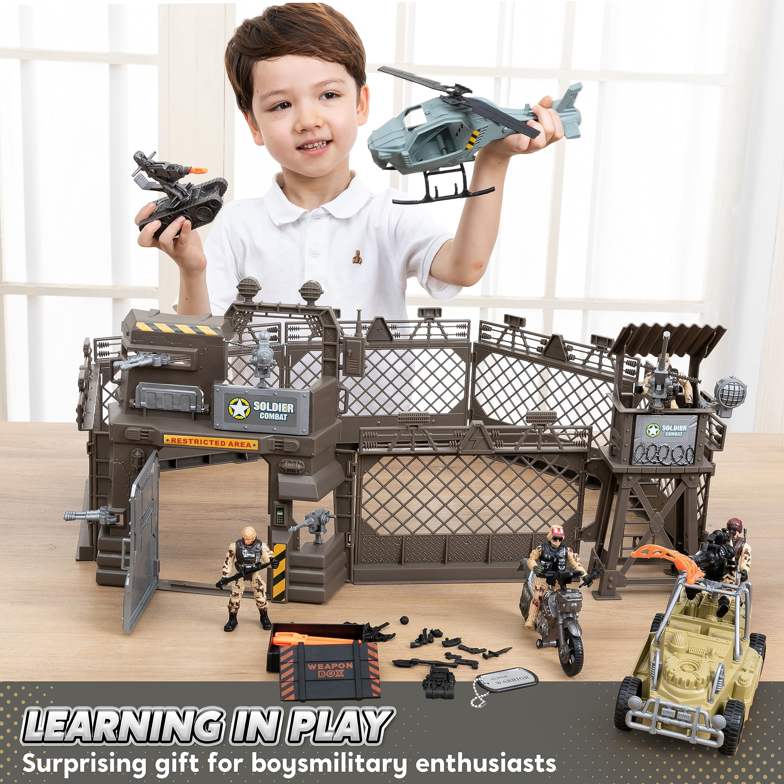 Joyfy 26pcs Military Base Toys Set for Kids, Army Men Action Figures and Weapon Gear Accessories Military Combat Toys, Great Christmas Birthday Gift for Boy