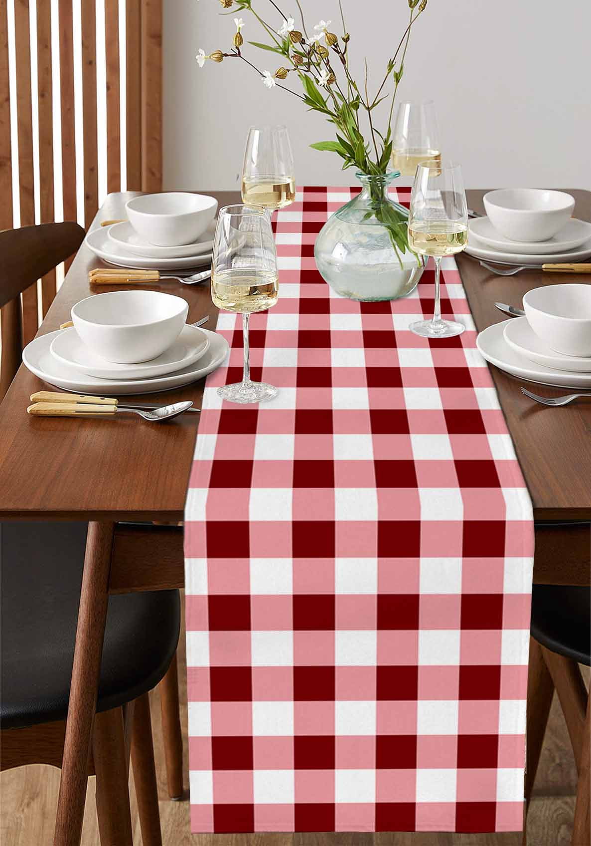 nqOlkjepod Red Farmhouse Table Runner 70 Inches Long Farmhouse Dress Scarves, Gradient Buffalo Plaid Lattice Grid Dining Tablerunner for Coffee Table/Kitchen Island/Party Décor, 13" x 70"