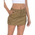 thumbnail image 5 of HDE Women's Micro Mini Mid Rise Cargo Skirt with Pockets Khaki XL, 5 of 6