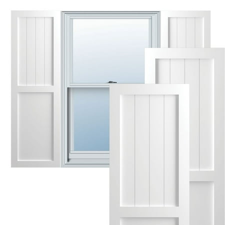 

Ekena Millwork 15 W x 55 H True Fit PVC Farmhouse/Flat Panel Combination Fixed Mount Shutters Unfinished (Per Pair - Hardware Not Included)