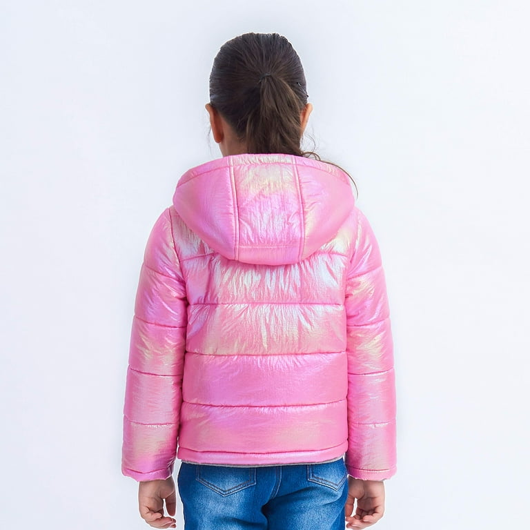 Girls Winter Puffer Jacket Kids Hooded Quilted Coat Warm Lightweight Water-Resistant with Pockets Pink 3-12 Years