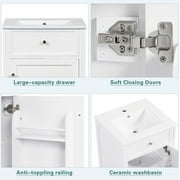 Soges 20 Bathroom Vanity with Ceramic Sink, Solid Wood Bathroom Makeup Cabinet with Soft Close Door, Adjustable Shelf and Drawer, Free Standing Single Basin Vanity Set for Small Bathroom, White