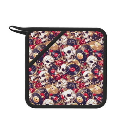 

1 PCS Pot Holders for Kitchen - Heat Resistant Silicone Pot Holders with Hanging Loop Skull record artist Non Slip Oven Hot Pads Potholders for Decor Baking Cooking Kitchen