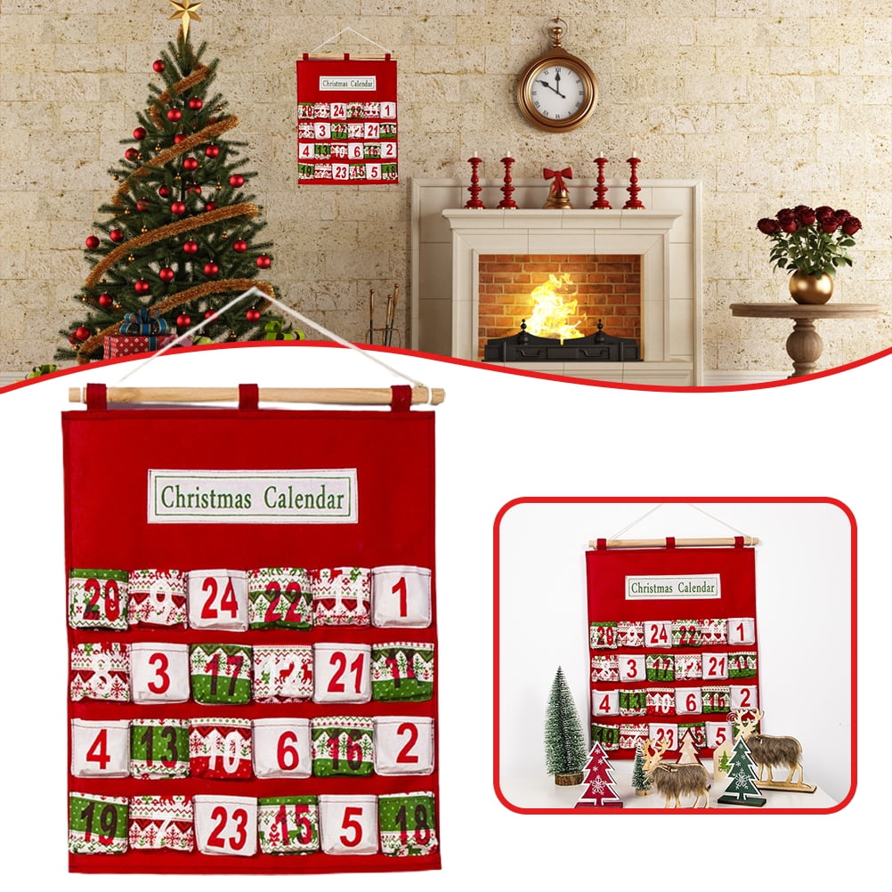 ADVEN Christmas Advent Calendar Wall Hanging Bag with 24 Pockets Christmas Decoration Multi