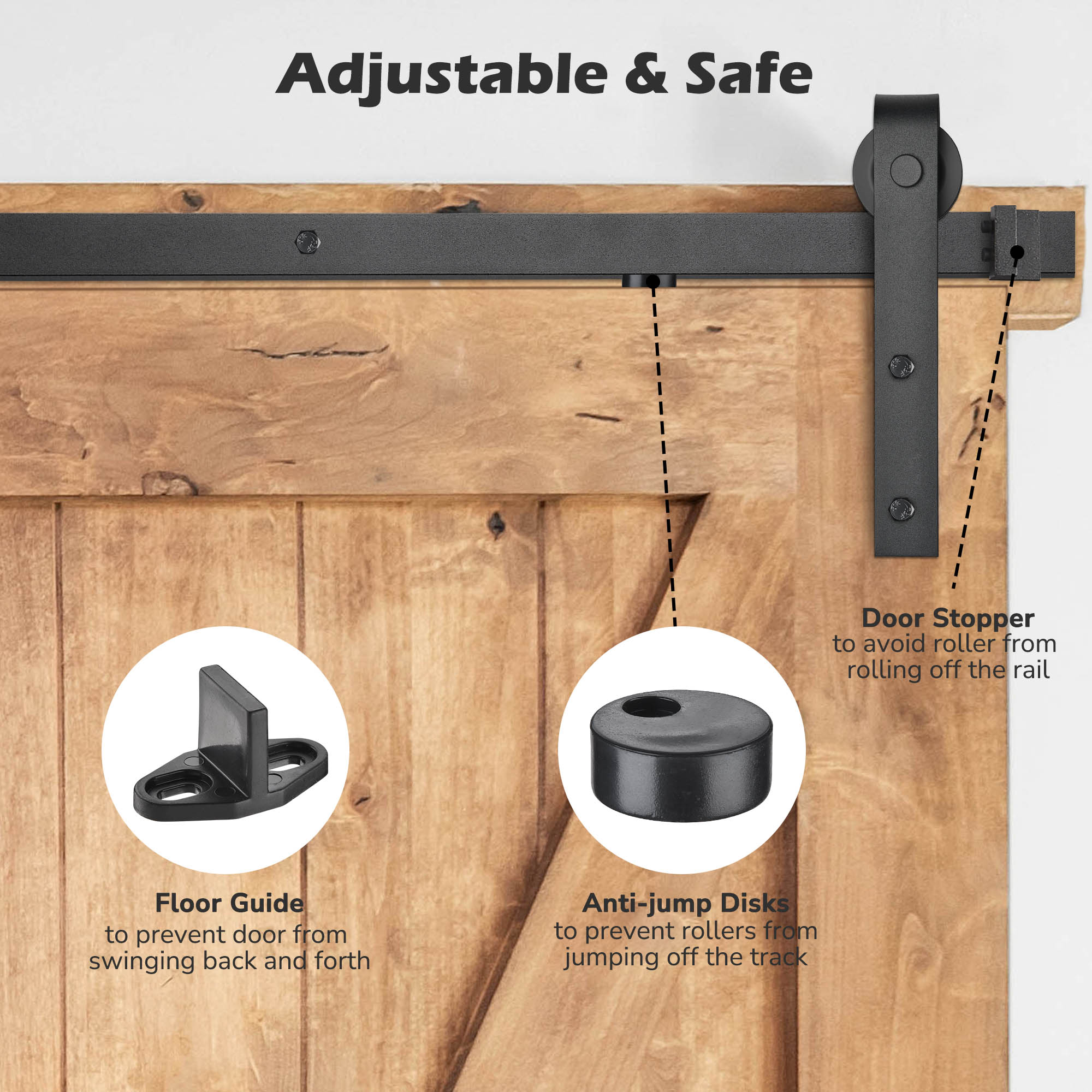 Aquaterior 8ft Sliding Barn Door Hardware Kit Single Door Hang Black Finsih 6x Tracks Count per Pack