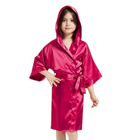 

EHQJNJ Cute Pajamas for Girls Kids Boys Girls Silk Satin Hooded Bathrobe Kimono Robes Nightgown Sleepwear Clothes Silk Pajamas for Girls 10-12 Years