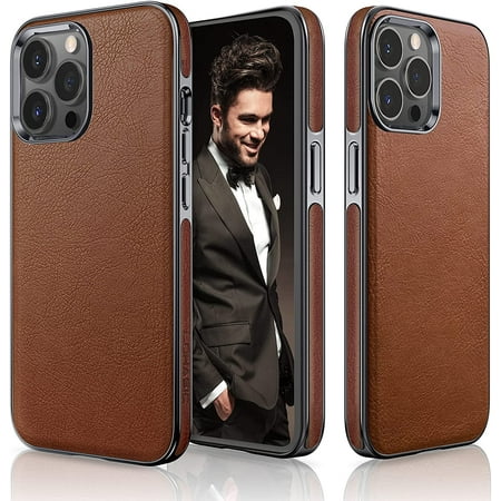 Designed for iPhone 13 Pro Max Leather Case, Premium Business Slim Classic Cover Soft Grip Shockproof Men Phone Cases Compatible with iPhone 13 Pro Max 5G 6.7 inch - Black Gold