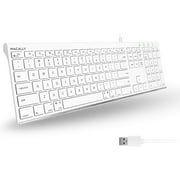 Macally Slim USB Wired Keyboard for comfortable Mac and Windows Full-Size USB-A Keyboard with Numeric Keypad for iOS Desktop, Laptop, Tablet  110 Scissor Switch Keys and 20 Shortcuts White ACEKEY