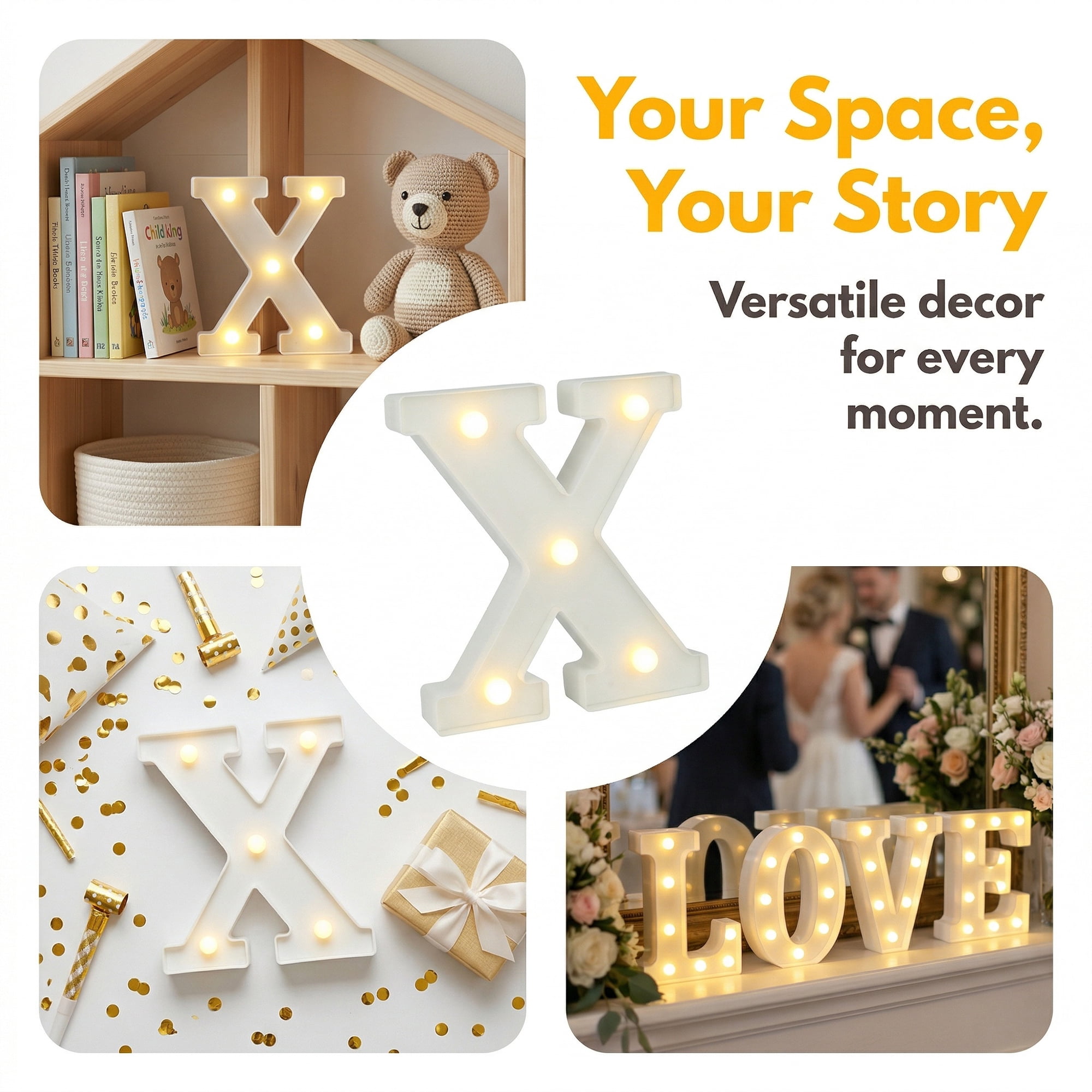 Unique Bargains Marquee Letters With Lights LED Light Up Signs Letter X 5"L x 1.1"W x 6.1"H