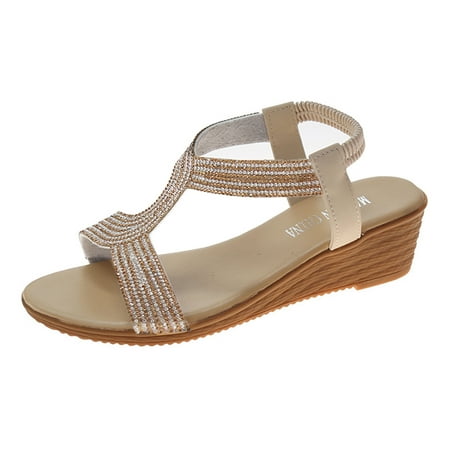 

HSMQHJWE Women s Adjustable Hook and Loop Straps Open Toe Platform Wedges Heeled Sandals with Concealed Orthotic Arch Support （Beige 8.5)