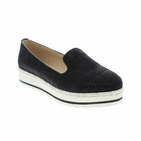 Antique Silver Flat Moca Platform Slip-On Flats Women's Casual Fabric Striped Braided Rope Design Chic-01, Black 7.5 F US ()