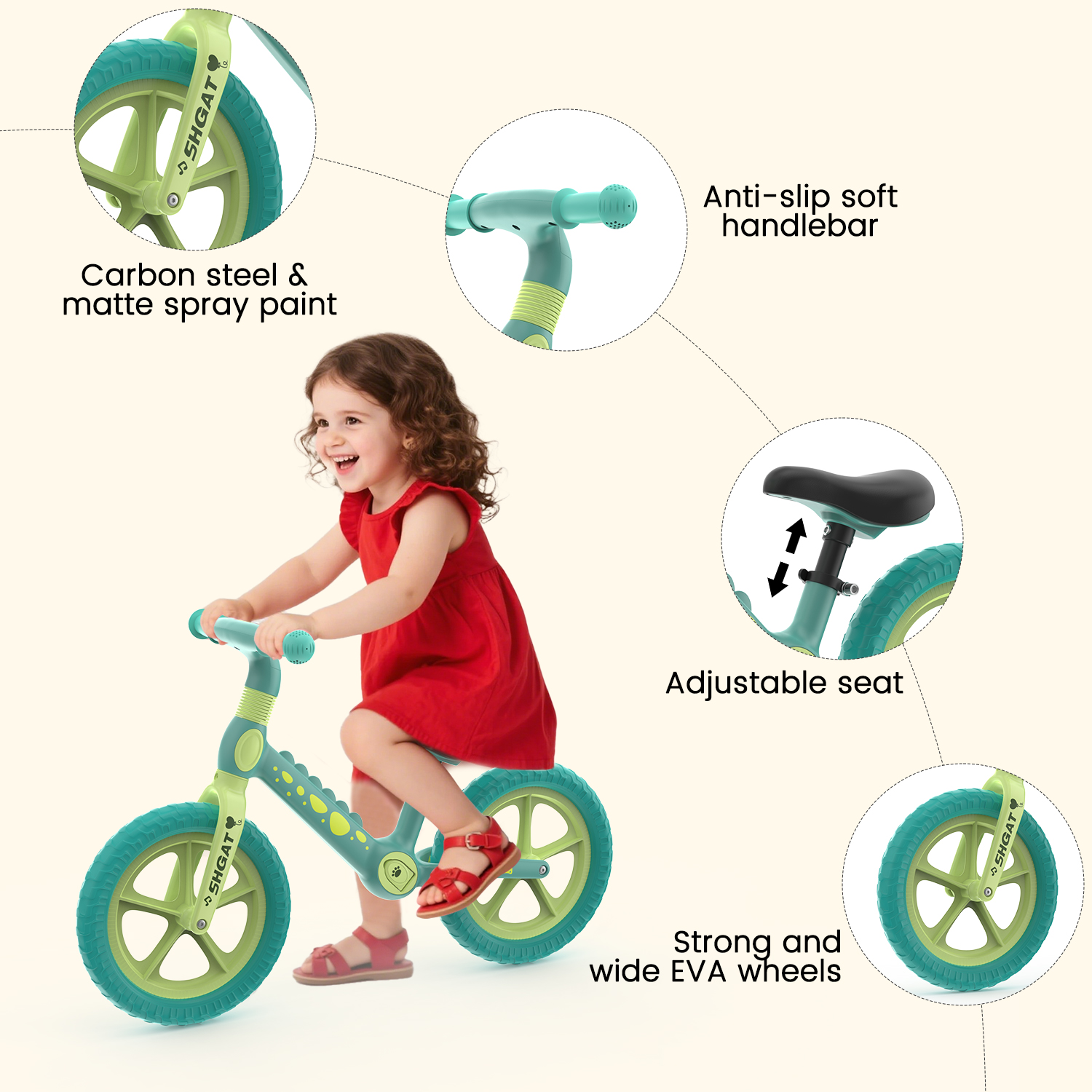 JoyStone 10-Inch Green Balance Bike for Toddlers 18+ Months photo 4