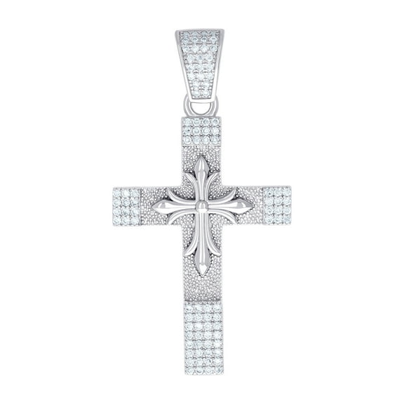 925 Sterling Silver Mens Cubic Zirconia Cross Religious Pendant 48.1x24.9mm Wide Necklace for Men
