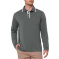 thumbnail image 5 of Men's Casual Contrast Button Collared Pocket Long Sleeves Polo T-Shirts L Dark Gray, 5 of 6