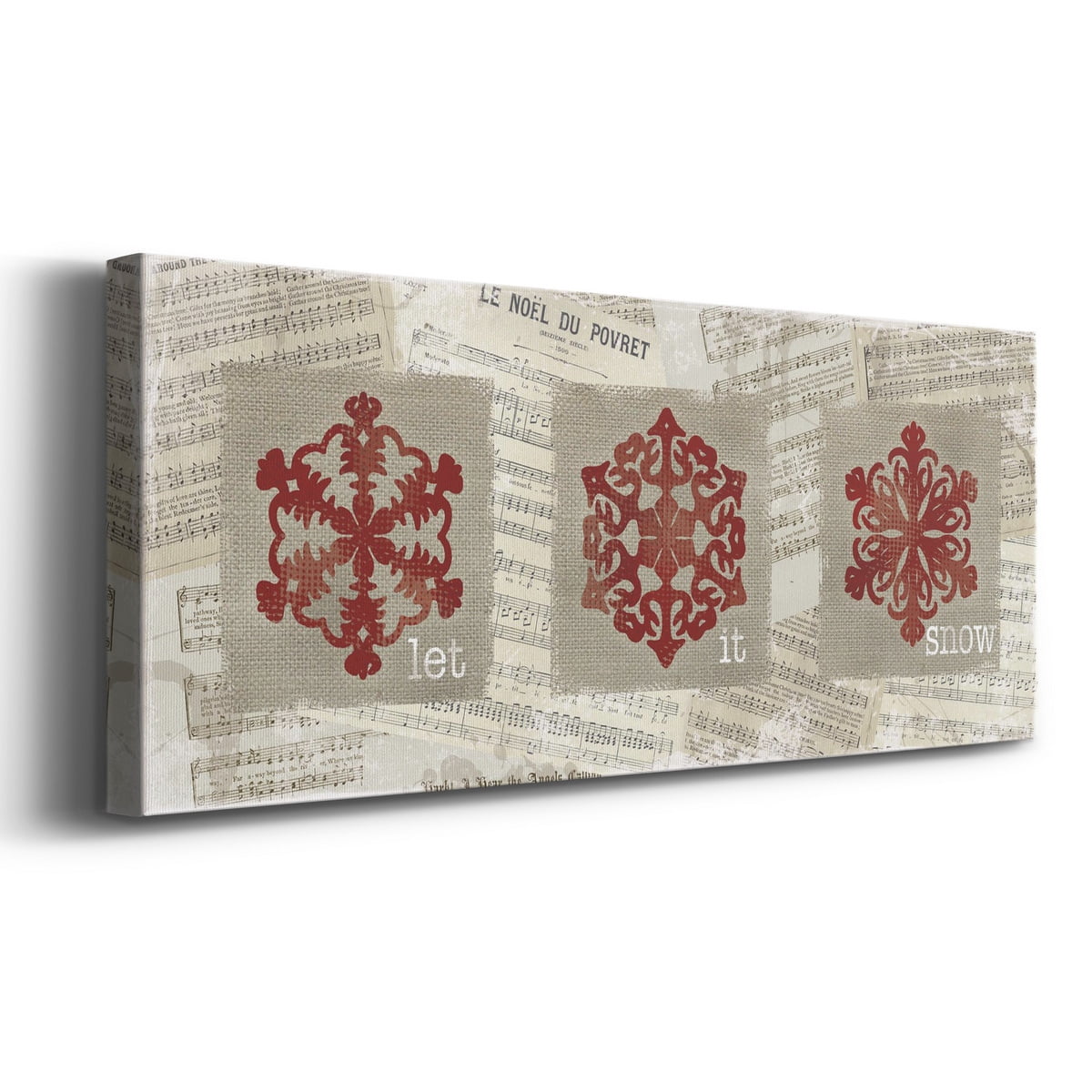Burlap Music Snowflakes Premium Gallery Wrapped Canvas - Ready to Hang