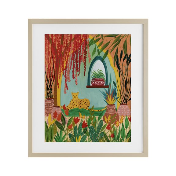 Stupell Industries Tropical Lone Leopard Among Botanicals Birch Framed Print Under Glass, 17 x 21, by Nabeela Rumi