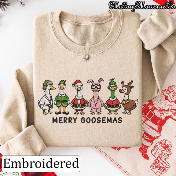 Embroidered Merry Goosemas Sweatshirt, Christmas Goose Embroidery TShirt, Goose Christmas Shirt, Christmas Hoodie, Cute Holiday Sweatshirt