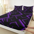 thumbnail image 3 of Manfei Purple Neon Light Full Size Sheets 4-Piece, Geometric Minimalist Bed Sheets, Black Sheet Sets, Microfiber Bedroom Decor, 3 of 7