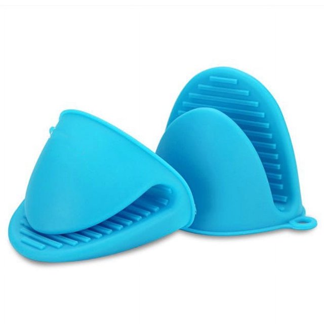 Paquete de 2 mini guantes de horno de silicona resistentes al calor para cocinar y hornear, color azul