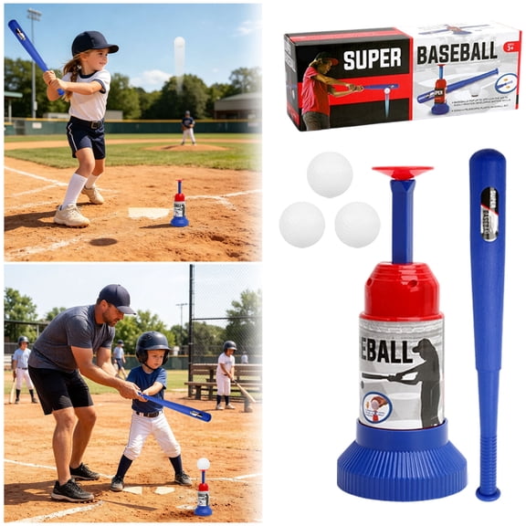 Baseball Batting Tee Set For Outdoor Play, Baseball Launcher With Bat And 3 Balls, Practice Training Equipment For Backyard Sports Activity,11X9Cm