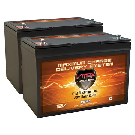 QTY2 VMAX MR127-100 12V 100AH AGM Deep Cycle Group 27 Batteries for 24 Volt 85 Pound 85lb Thrust 24V Trolling (Best Group 24 Deep Cycle Battery)