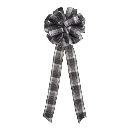 Holiday Time Black and White Plaid Ribbon Christmas Tree Topper, 10.75