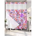 thumbnail image 2 of No Hook Shower Curtain with Snap-in Liner, Spring Floral Waterproof Fabric Bathroom Curtains, Retro Watercolor Flowers Leaves Plants Purple Bath Curtains & Mesh Top Window 66"x72", 2 of 9