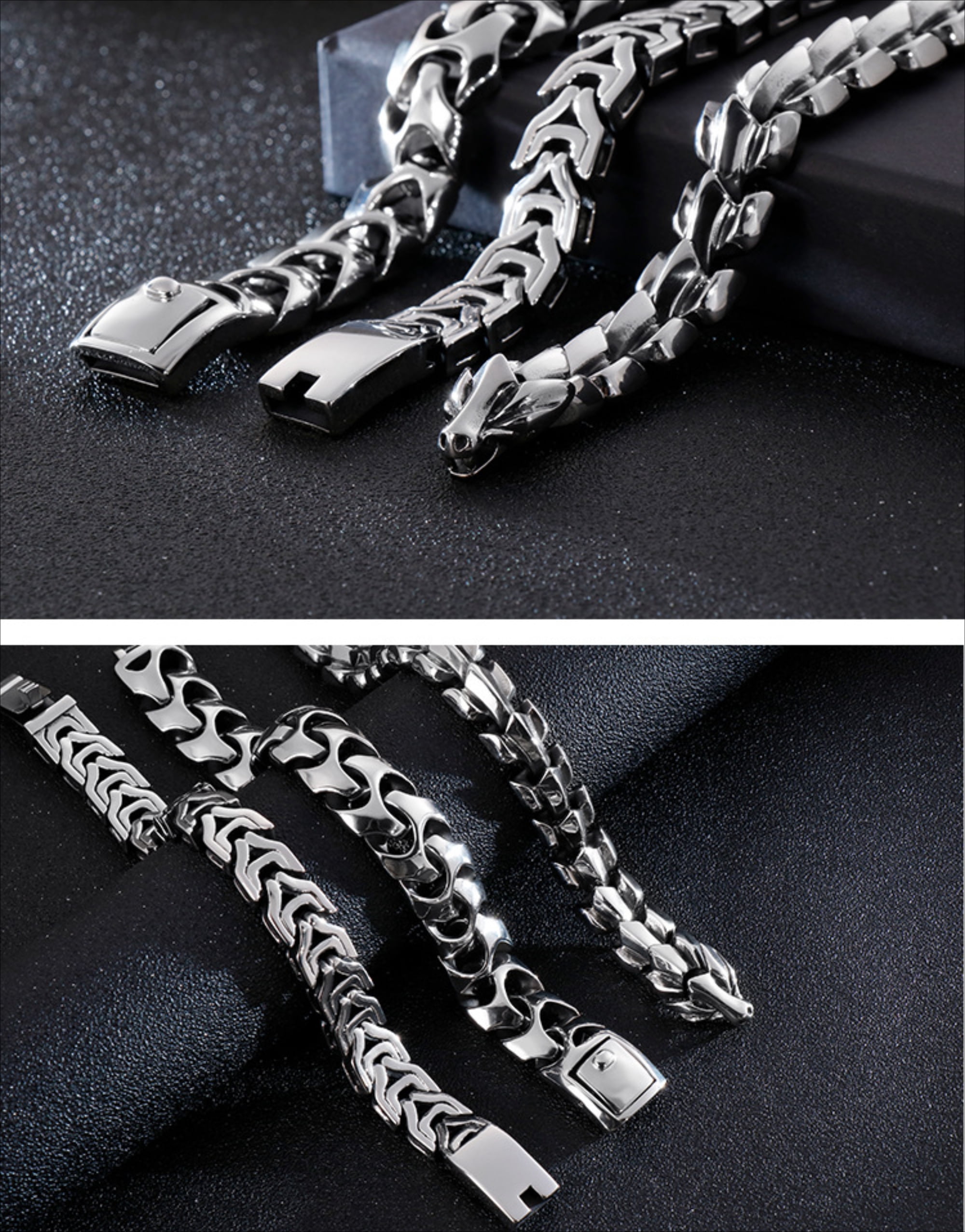 Metaljc Fashionable Dragon Bone Chain Bracelet for Men, Punk Trend Cool Gift Decorations