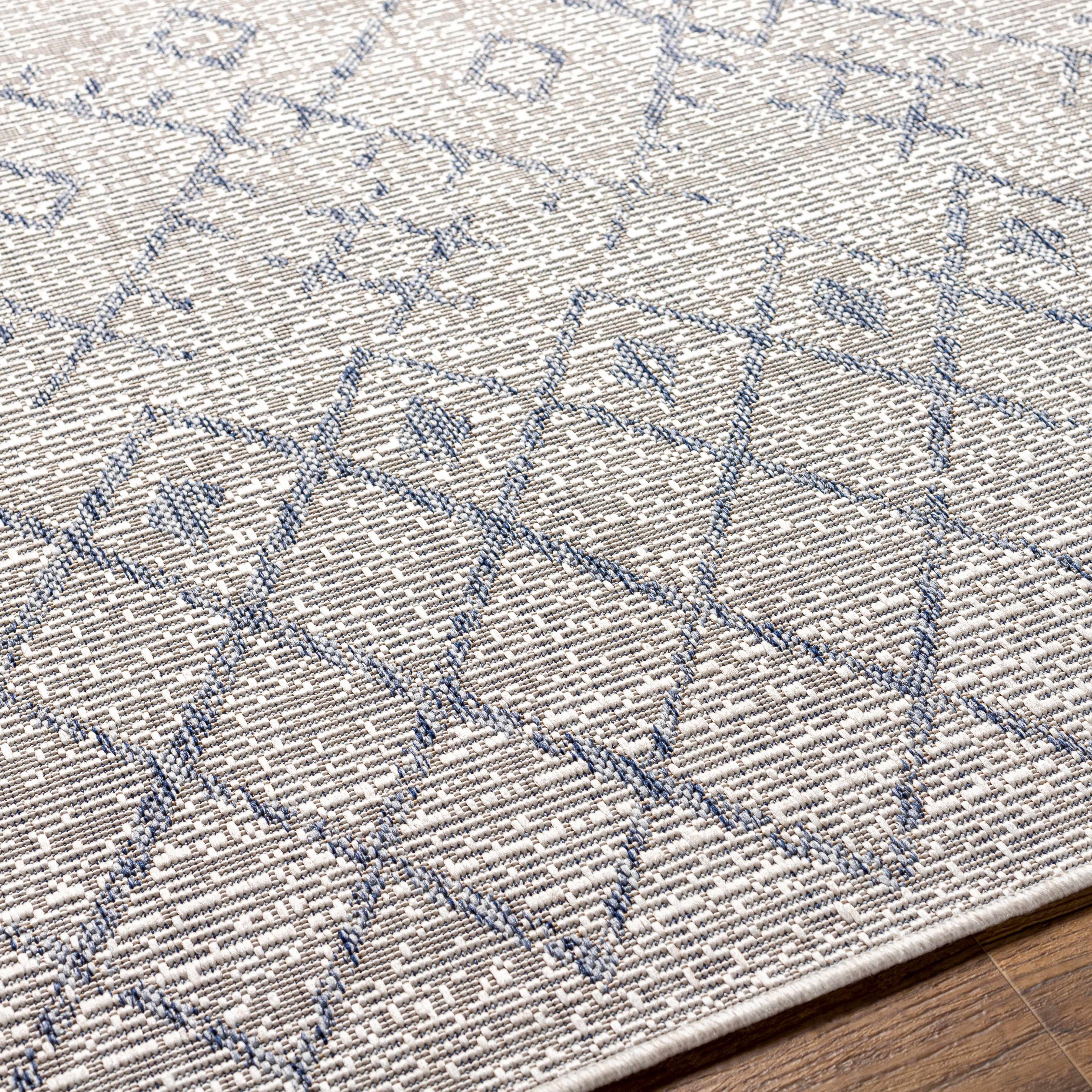 BoutiqueRugs Maunawili Bohemian, Transitional Area Rug - Outdoor Safe - Medium Gray, Gray, Pale Blue - 5'3" Round