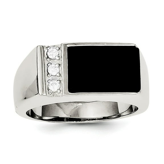 Sterling Silver Simulated Onyx and Cubic Zirconia Mens Ring - Size 11 - Measures 4mm Wide