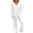 thumbnail image 1 of Conjunto de 2 piezas para mujer: jersey oversize con cuello en V y pantalones anchos, conjunto de ropa de estar por casa suave y elástico para otoño/invierno, 1 of 8