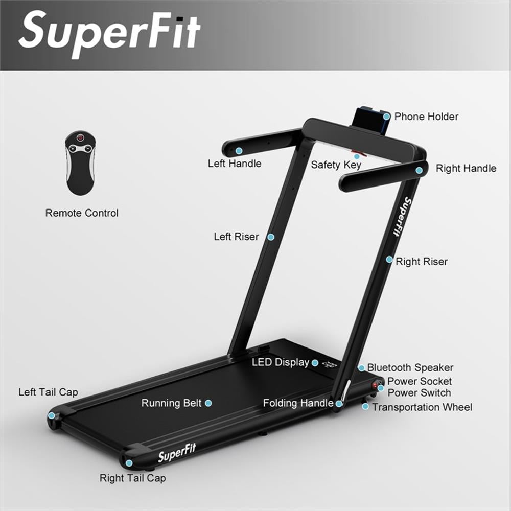 Pemberly Row Up To 7.5MPH 2.25HP Single Display Screen Treadmill in Black
