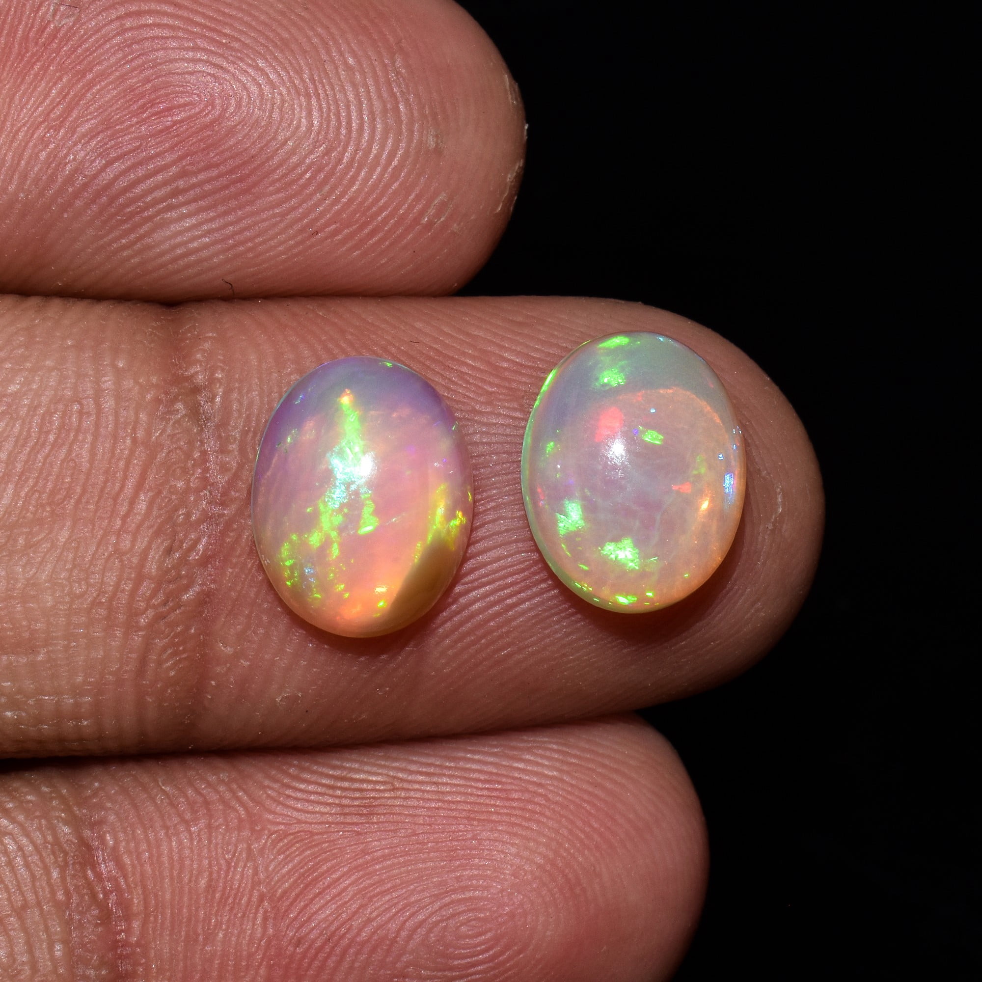2pcs, Natural Ethiopian Fire Opal Oval Cabochon Gemstone, Opal Rock Crystals, DIY-Crafts Jewelry Making Loose Supply, Chakra Healing Energy, Birthstone Gift for Her, Wire Wrapping Stone
